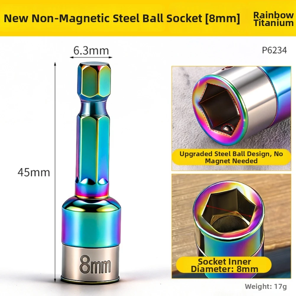 Vanadium Steel 8mm Socket with 65mm Extended Length 6.35mm Hex Shank for Drill For IMPACT Wrench and Manual Use