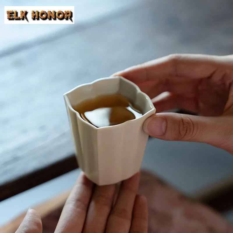 2pc/set Plant Ash Master Cup Zen Ceramic Eight Petal Square Cup Small Tasting Mug Sample Teacup Smelling Cup Cha Teaset 60ml