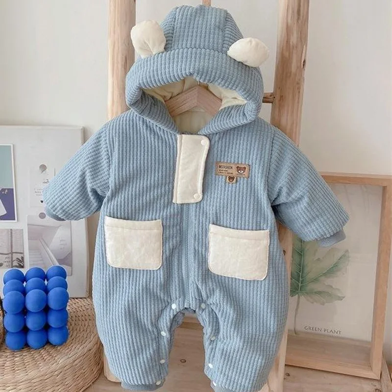 

Осенне-зимнее боди Kawaii для мальчиков и девочек, пальто с хлопковой подкладкой, домашняя одежда для малышей, комбинезон, теплая утепленная детская одежда на флисовой подкладке