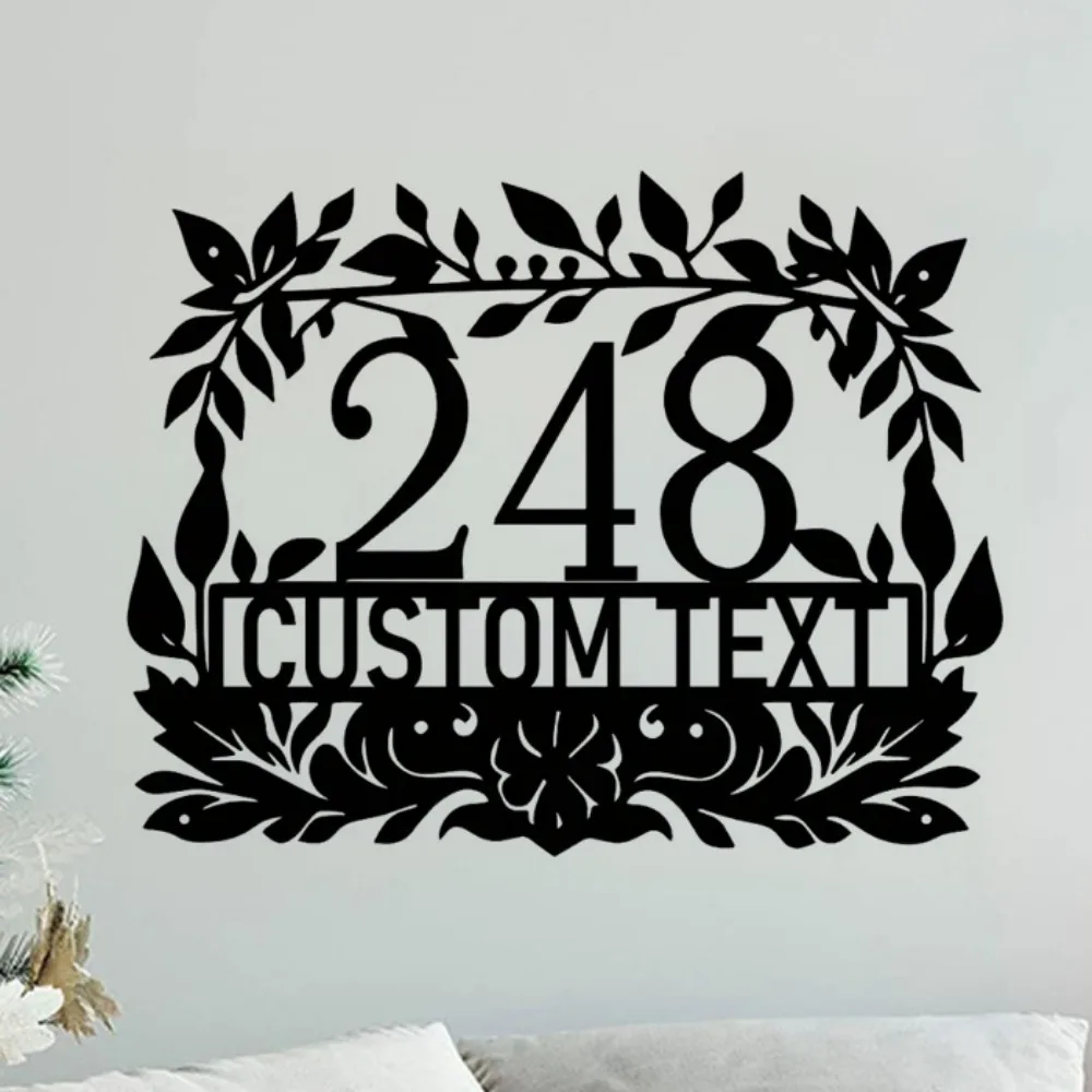 Custom made Metal Address Plaque featuring Elegant Leaf Floral Design Tailored for Rustic Modern Residences Perfect Housewarming