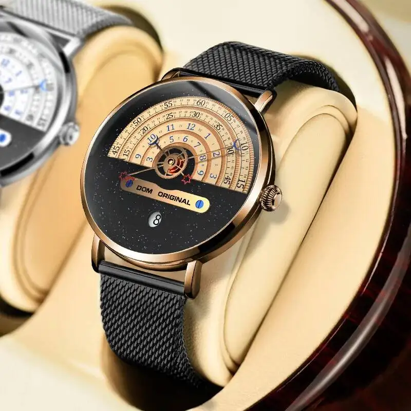 

Мужские кварцевые часы DOM 1288, креативный дизайн с указателями в виде луны и звезд, водонепроницаемые, с сетчатым ремешком, повседневные часы для мужчин, подарок