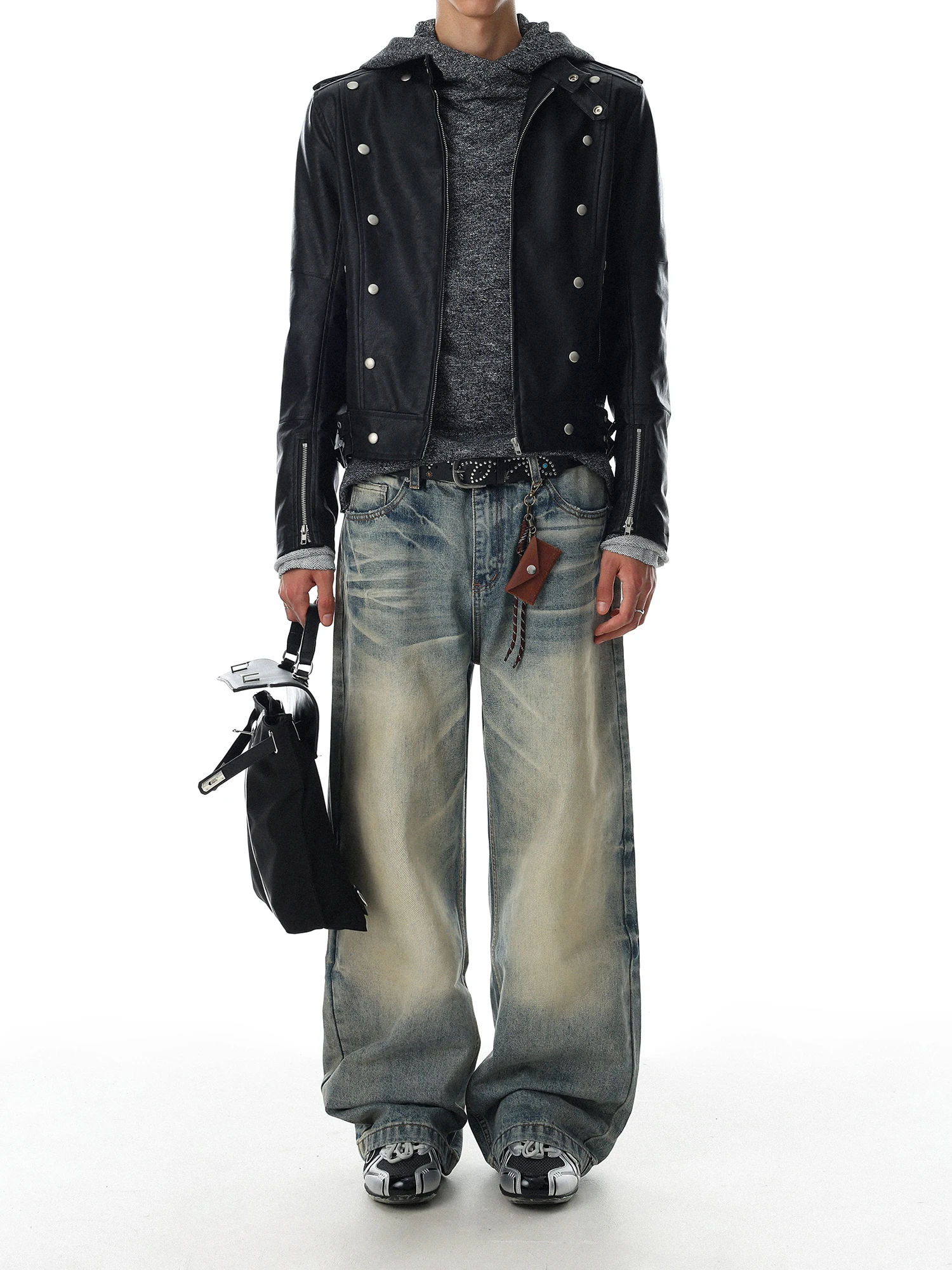 MR NEARLY American Retro Washed Wide Leg Jeans Men Loose Straight Cut Floor-Length Trendy Long Trousers Casual Straight Jeans