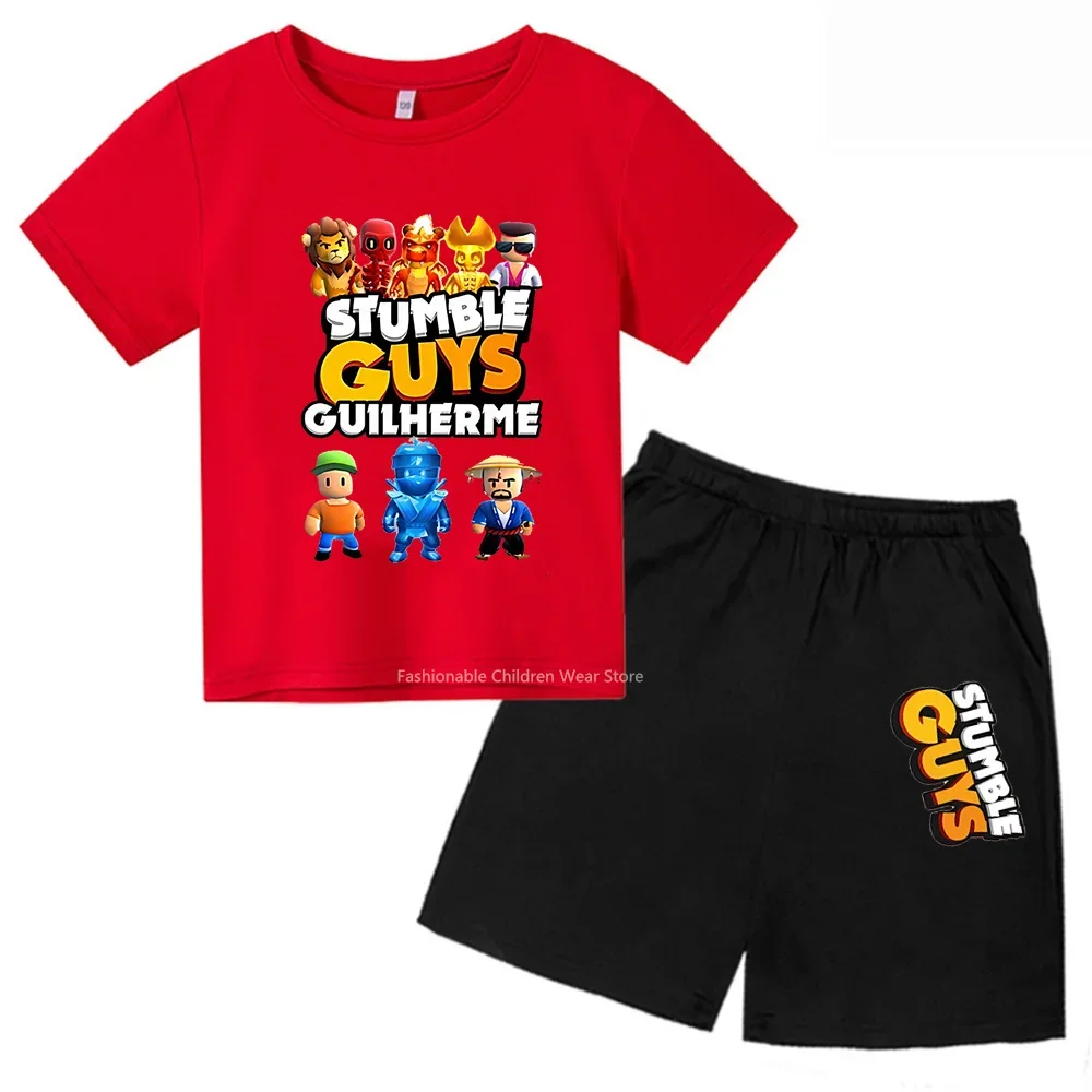 2024 Stylish Stumble Trend! Fun Print Tshirt & Shorts Outfit - Boys & Girls' Must-Have For Outdoor Adventures