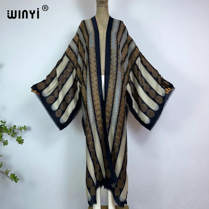 WINYI kimono summer geometric print kaftan beach outfits for women Elegant Cardigan Holiday maxi beach swimsuit evening dress