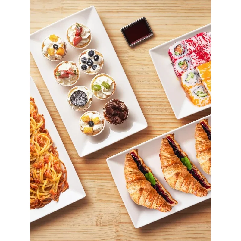 

14-дюймовые сервировочные подносы, сервировочные тарелки, керамические сервировочные тарелки и подносы, прямоугольные тарелки, набор из 4 шт., для свадеб, вечеринок, духовок