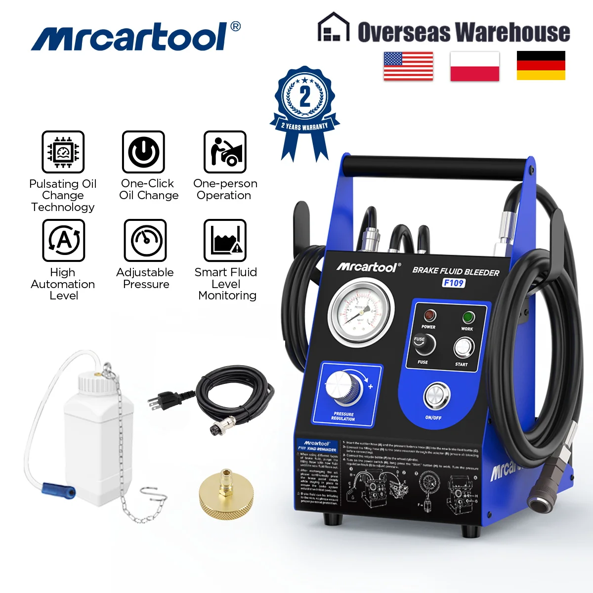 MRCARTOOL F109 intercambiador de líquido de frenos pulsador presión ajustable Extractor de frenos rápido para coche purgador de líquido de frenos 220V/110V