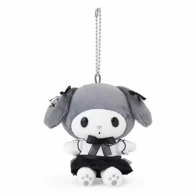 10CM Anime Hello Kitty My Melody Cinnamoroll Serie Impression in bianco e nero Portachiavi con bambola di peluche Ciondolo per borsa da scuola Kawaii