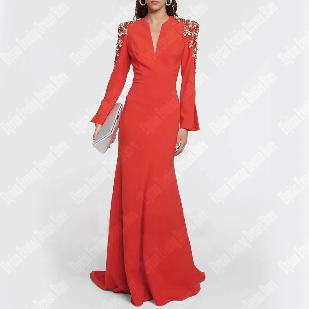 2025 Elegant Sexy V-Neck Evening Dresses Handmade Long Sleeves Sequin Inlay Prom Gowns Formal Party Customized Vestidos De Noche