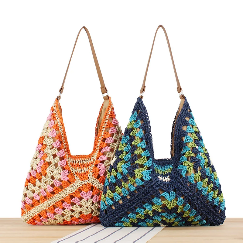 

Women Weaving Clutches Top-Handle Bag Large Portable Shoulder Bag Summer Beach Purse Shopper Satchel Woven Straw Tote Handbag