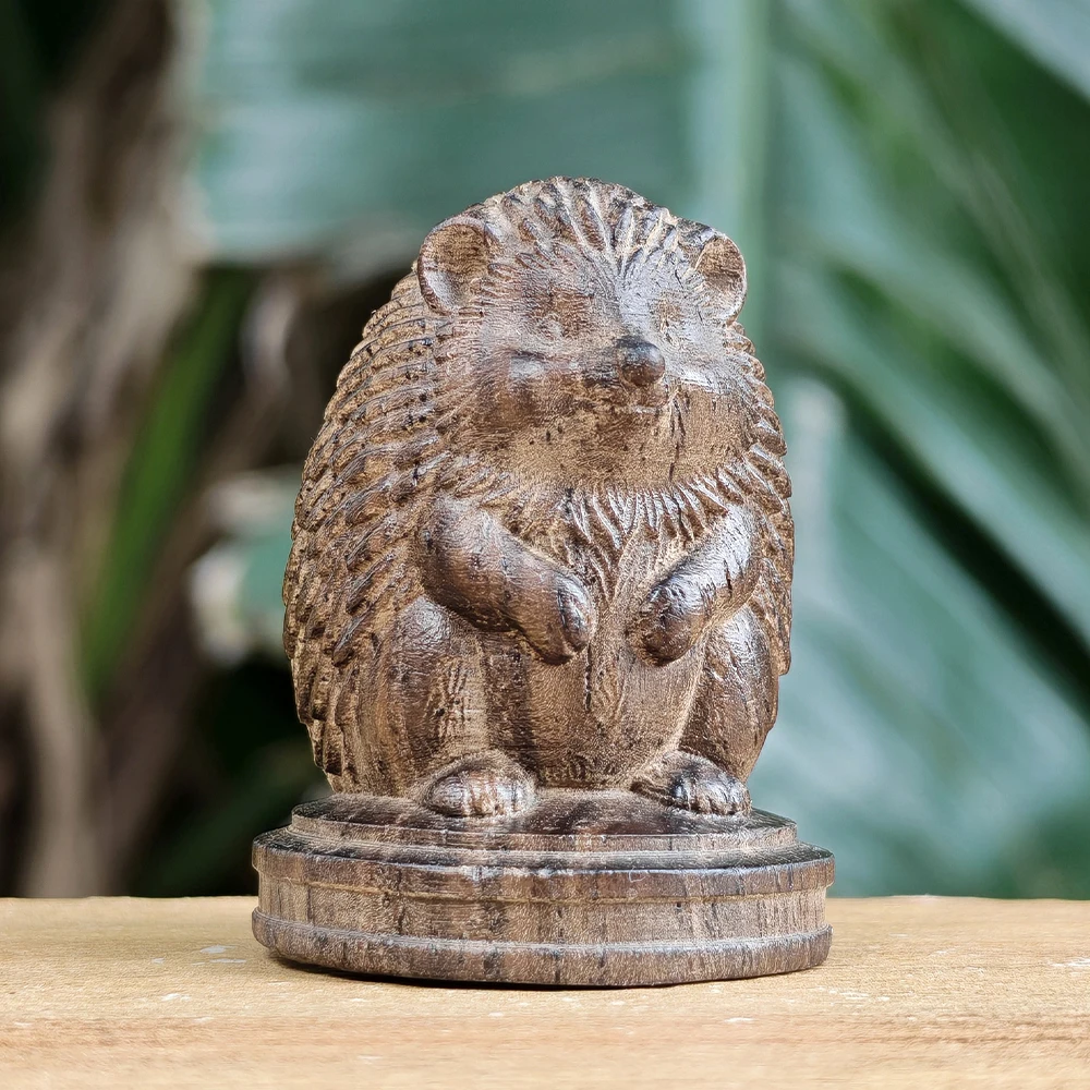 Hand-Carved Wooden Hedgehog Figurine Ornament, Simple Style, Ethnic Style, Suitable for Desktop Decorations, Christmas Decorations, Home Decor, Fireplace, Bedroom, Office, New Year Gifts, Study Room