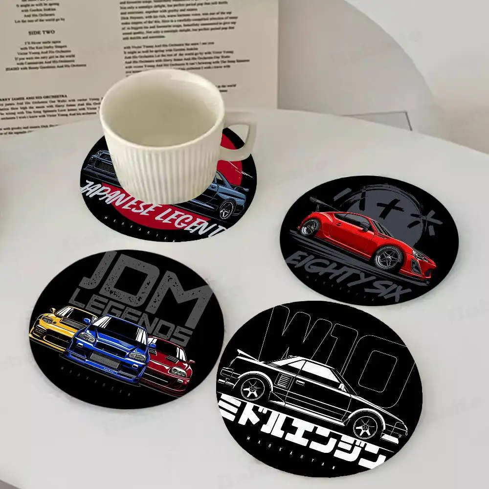 Japan JDM Sports Car Round Coasters Insulated Durable Cups Coffee Coaster Plate Mats Home and Decoration Kitchen Utensils