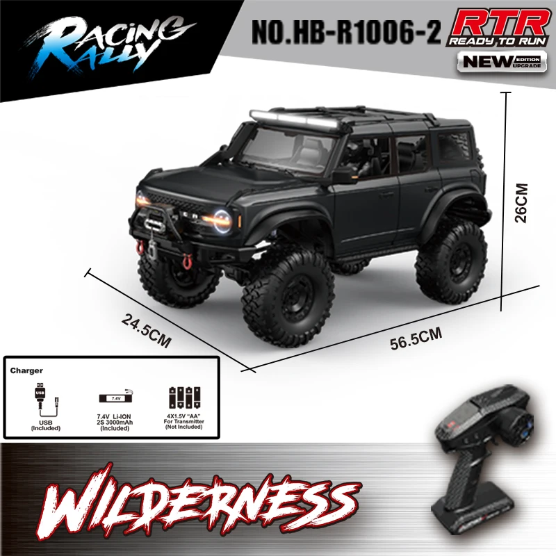 New R1001 Simulated Ford Wrangler Off Road Vehicle 1:10 Professional Four-Wheel Drive Remote Control Vehicle Christmas Gifts