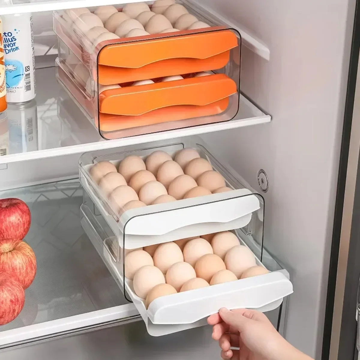 Automatic Scrolling Egg Rack Holder Storage Box Egg Basket Container Organizer Rolldown Refrigerator Double-layer Egg Shelf