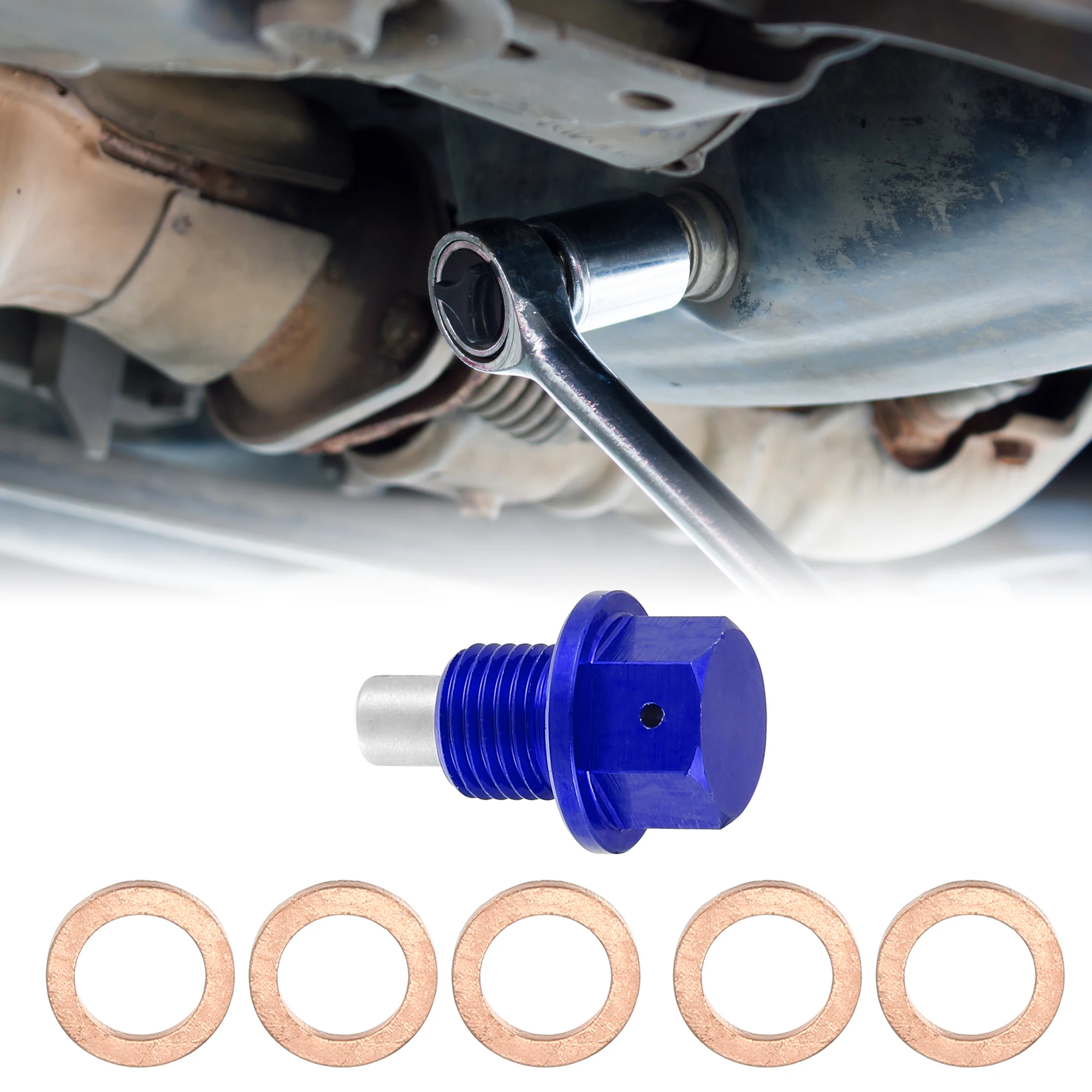  1 Set M12x1.25 Car Oil Drain Plug Magnetic Oil Drain Bolt with 5 Washer Blue