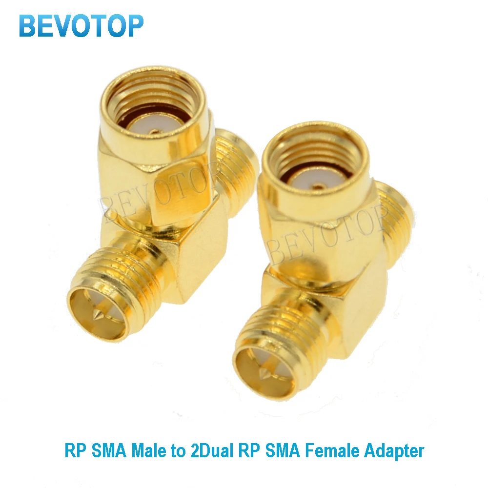 

100PCS/lot T Type SMA Adapter 1 SMA RP-Male to 2 RP-SMA Female Plug Triple 3 Way SMA M/F Adapter Connectors Wholesales