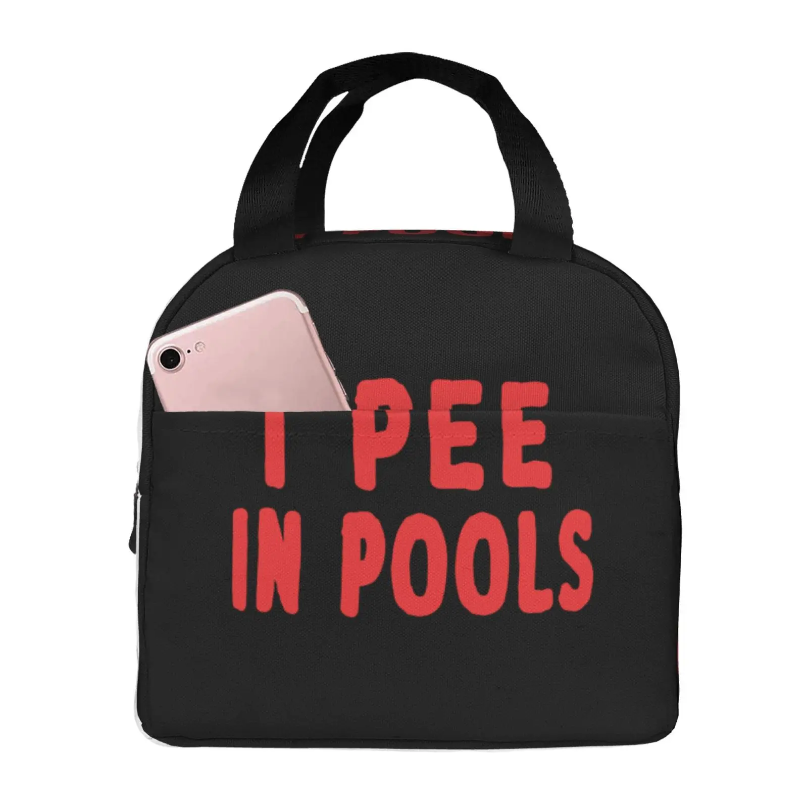 I Pee in Pools Interesting Text Lunch Tote Bag Insulated Leakproof Lunch Box Container with Front Pocket for Girls Boys
