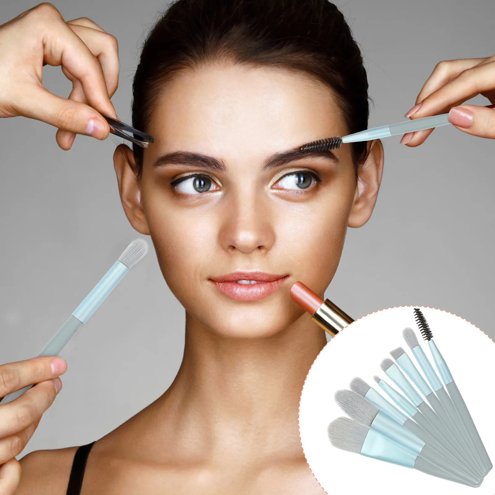 1 Juego de brochas de maquillaje profesionales, cosméticos en polvo, colorete, herramientas de belleza facial flexibles, suministros de maquillaje de viaje profesionales