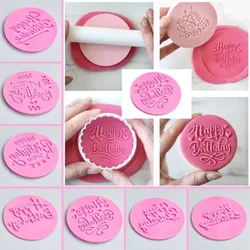 Happy Birthday Pattern Cake Stencil Fondant Acrylic Cookie Embosser Mold Icing Biscuit Mold Baking Supplies Cake Decorating Tool
