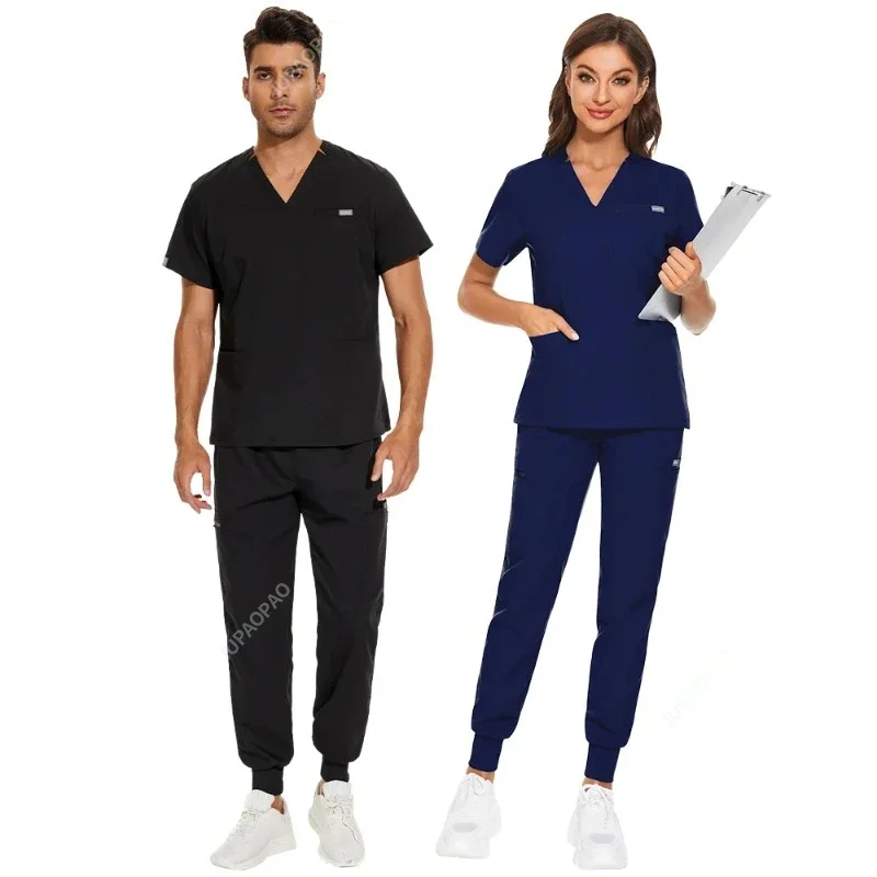 Unisex uniformes médicos para homens, enfermeira esfrega conjuntos, uniforme de enfermagem, roupas de trabalho, tops e calças, unisex, dentista