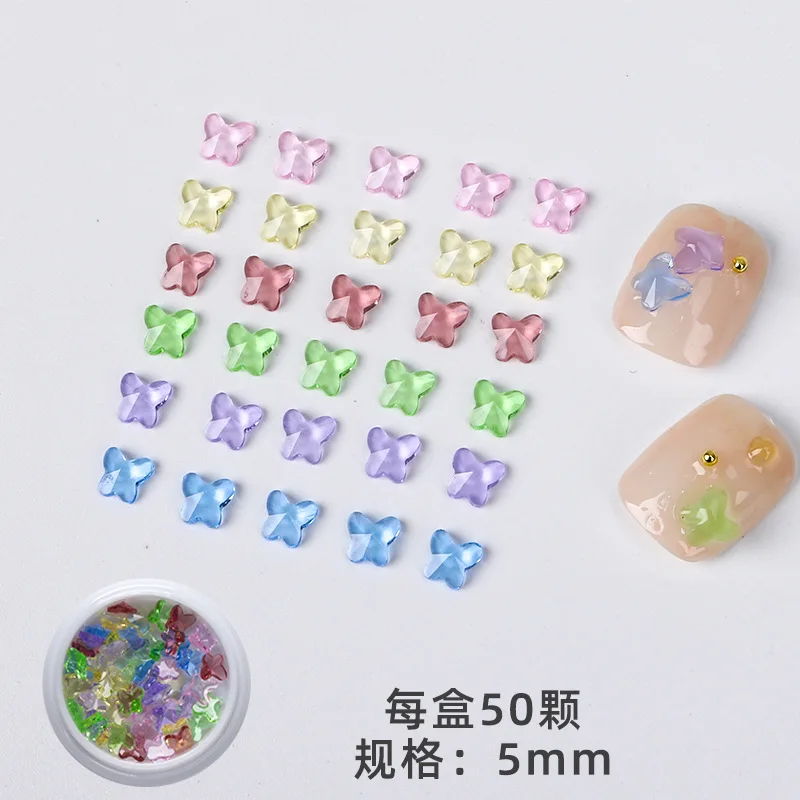 

50Pcs/Box Nail Mini Butterfly Decorations Ice Transparent Multi-Colors Simple Design Nail Resin 3D Charms Accessories Decals