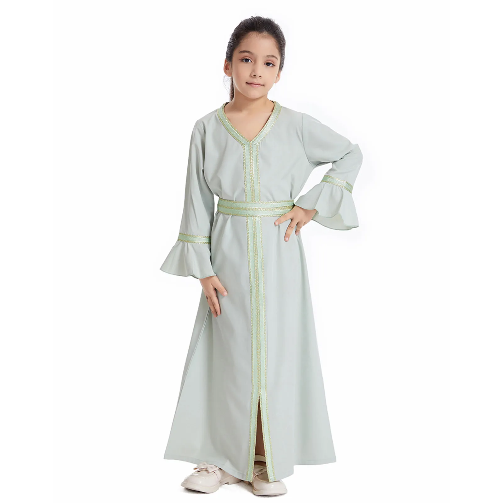 Kids Muslim Girls Abaya Prayer Long Maxi Dress Turkey Kaftan Arab Robe Dubai Islam Morocco Eid Party Ramadan Holiday Gown Caftan