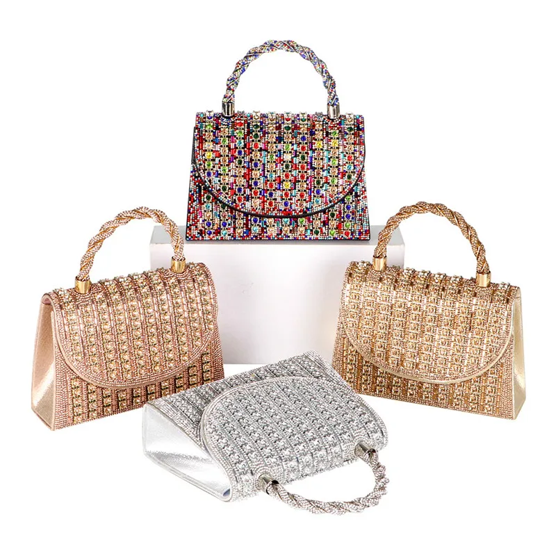 

2025 Luxury Women High-end Party Colored Rhinestone Evening Bag Fashion Designer Glitter Diamond Handbag Shiny Crossbody Bags