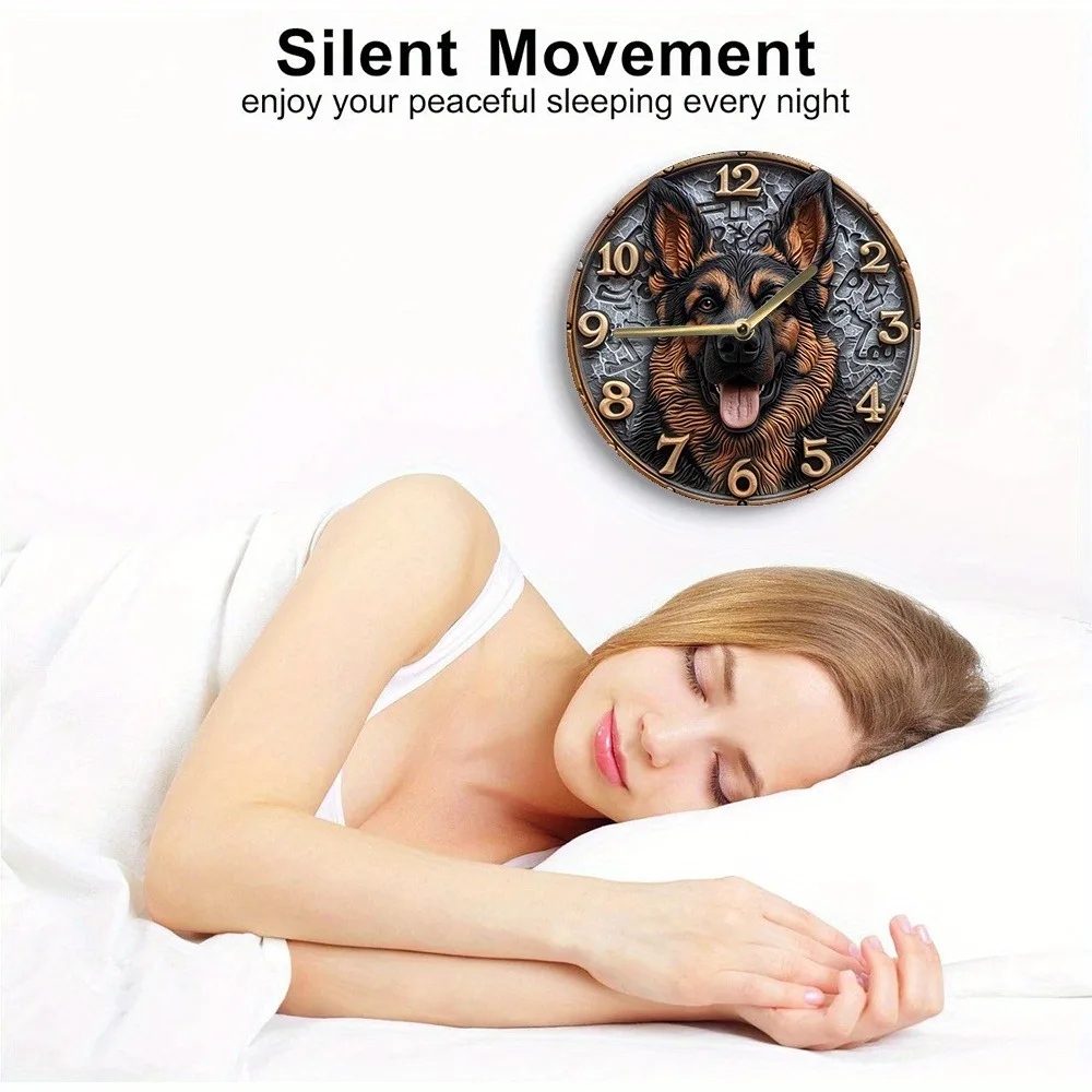 Wooden Wall Clock with German - Shepherd Design, Ideal for Home Decor, Takes AA Batteries view 5