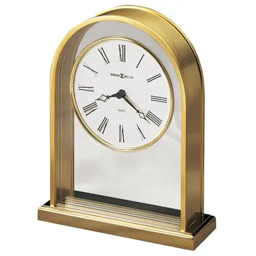 Reminisce Table Clock | Polished Brass Finish, Quartz Movement, Roman Numeral Analog Dial, Acrylic Crystal | Decorative