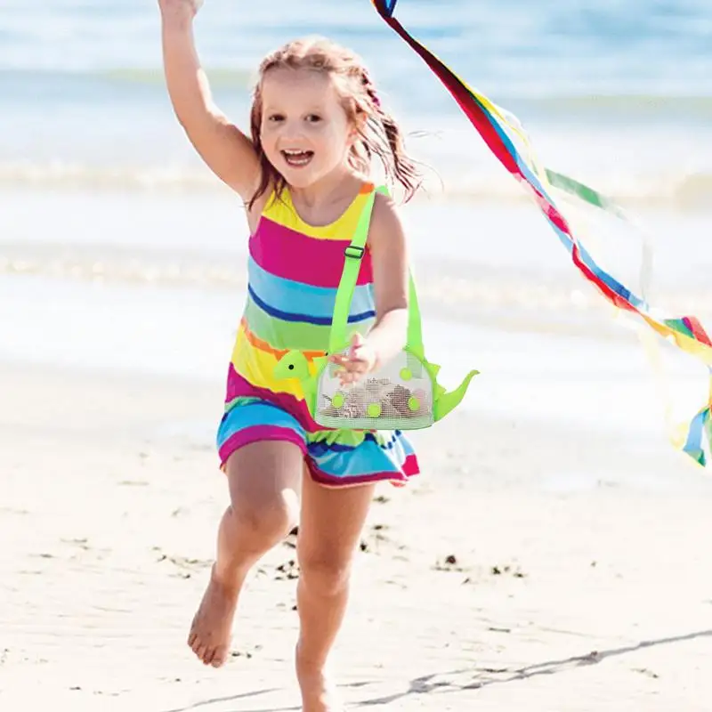 Crianças saco de praia ajustável crianças sacola grande malha saco de praia multiuso crianças praia tote praia brinquedo saco de malha para brinquedos conchas