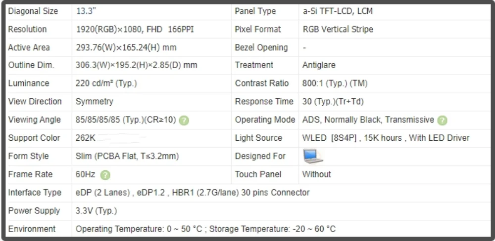 13.3 inch NV133FHM-N42 NV133FHM N42 Laptop Screen LCD Panel IPS Display FHD 1920x1080 Without-touch