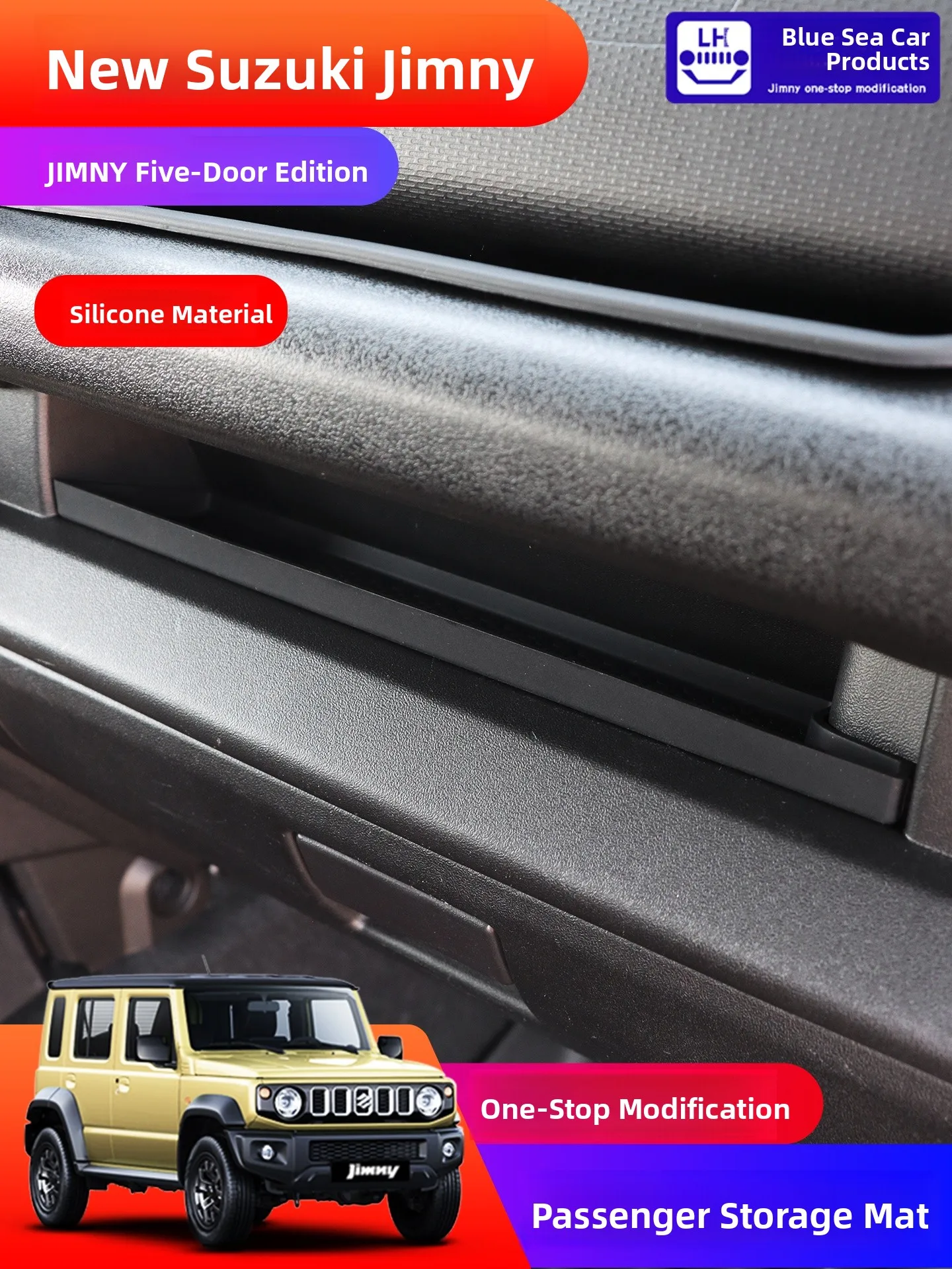 New 2326 Jimny Five Door Version Modified Co-pilot Storage Box Silicone Co-pilot Storage Mat Car Interior Organization
