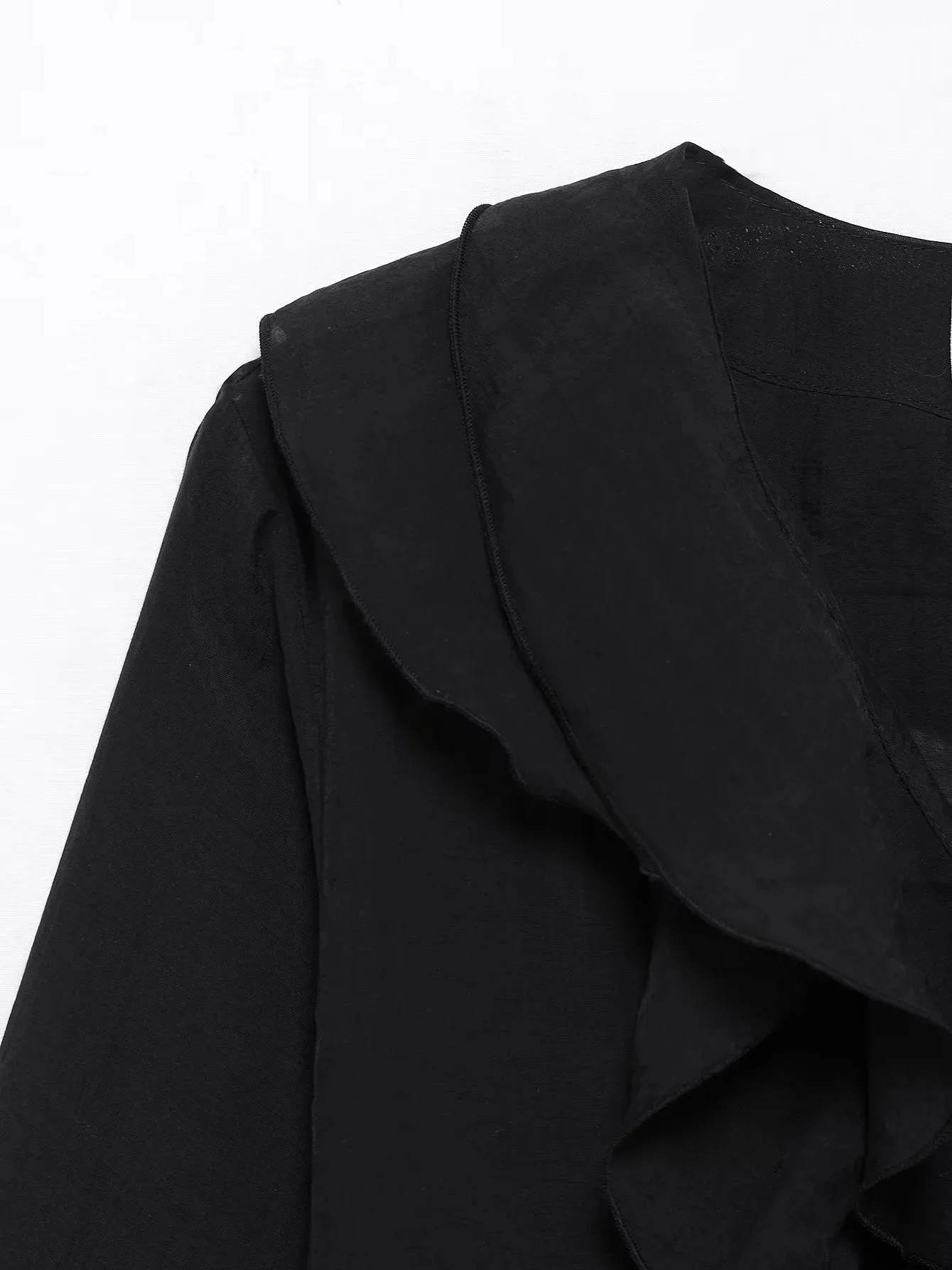 HH Damen Elegante Dünne Einfarbige Sommer-Bluse mit Rüschen, V-Ausschnitt und Puffärmeln, Lässige Damenbluse für Frühling 2026 und Abschlussfeier – Detail 14