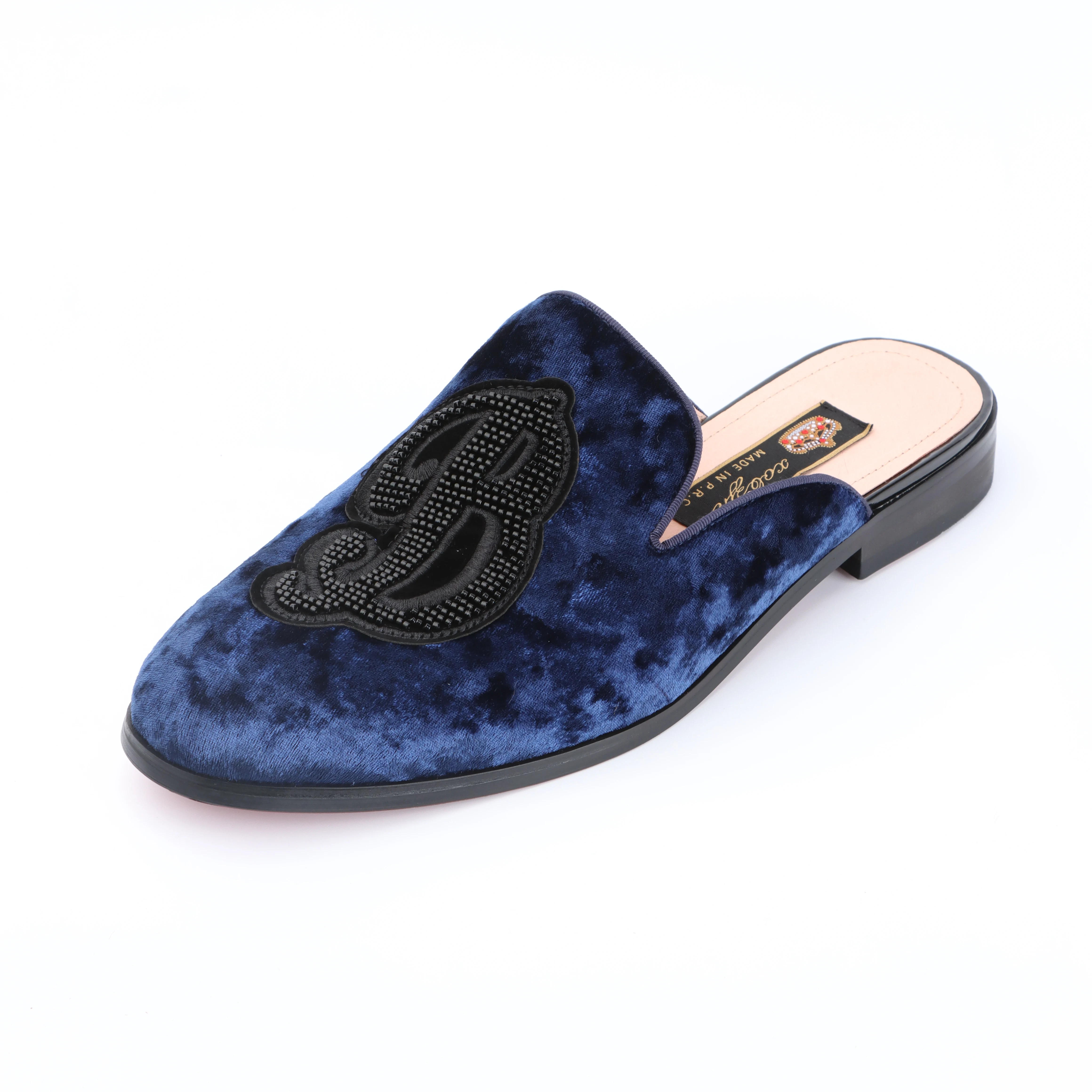 2023 Fashion Spring Autumn Flat Bottom Flannel Material Rhinestone Decoration Men Loafers Single Casual Top Quality Men Slippers