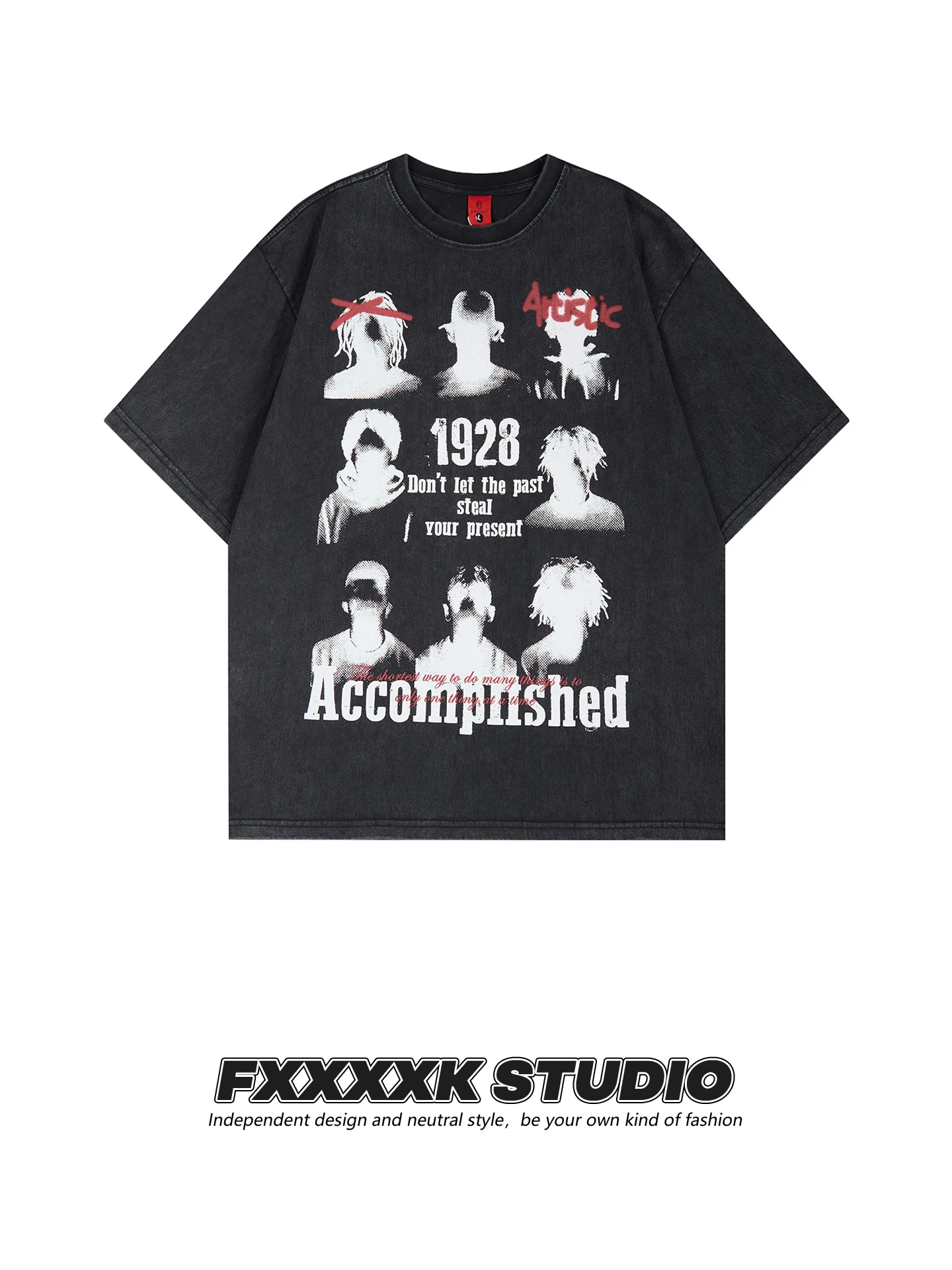 

Футболка Heavyweight Waed Vintage American Trendy Brand с принтом, из хлопка, с круглым вырезом, повседневная, с коротким рукавом