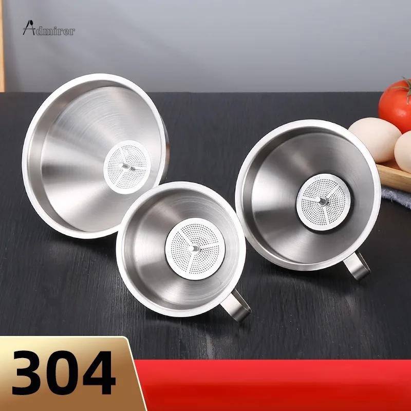 304 Stainless Steel Funnel Kitchen Oil Liquid Funnel Metal Funnels Filter Wide Mouth Funnel for Canning Home Kitchen Tools