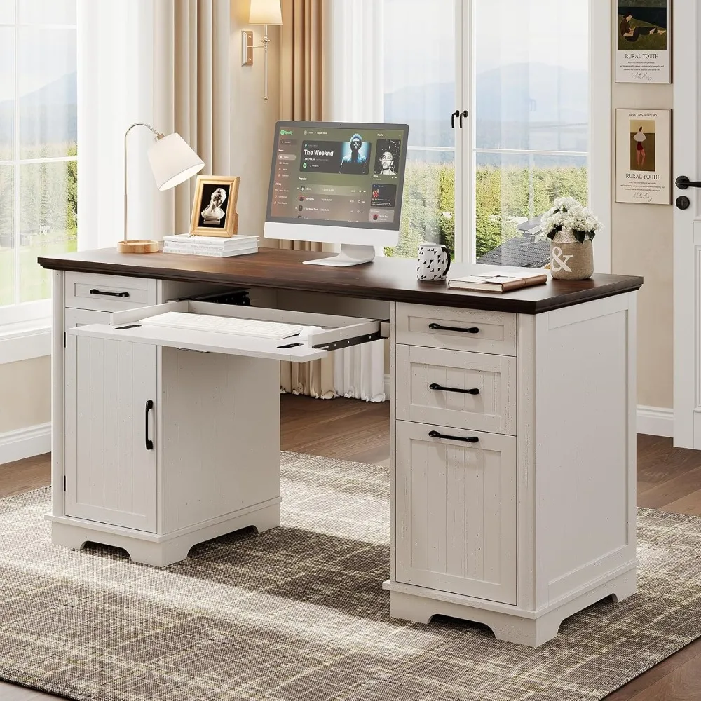 

56 farmhouse administrative desks with file drawers, large modern computer desks with charging stations, wooden home desks