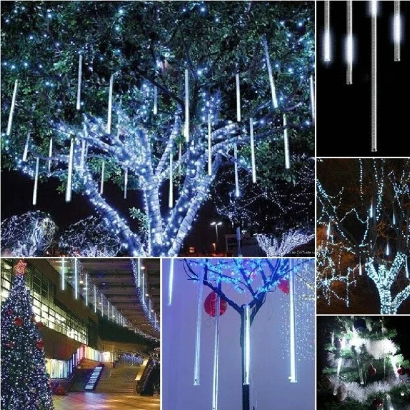 8 tubos chuva chuva meteoro led luzes da corda guirlandas de rua decorações da árvore de natal para o ano novo ao ar livre luzes do jardim de fadas