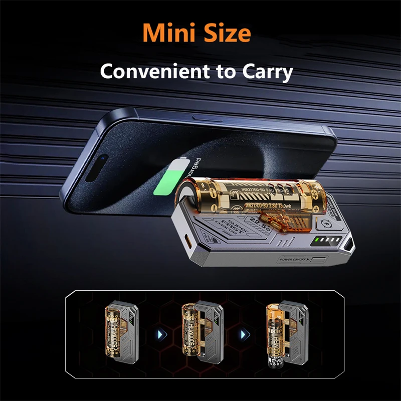 Съемный мини-банк питания, сменная батарея 22,5 Вт, портативный запасной аккумулятор Powerbank с быстрой зарядкой для iPhone 16, Samsung Xiaomi