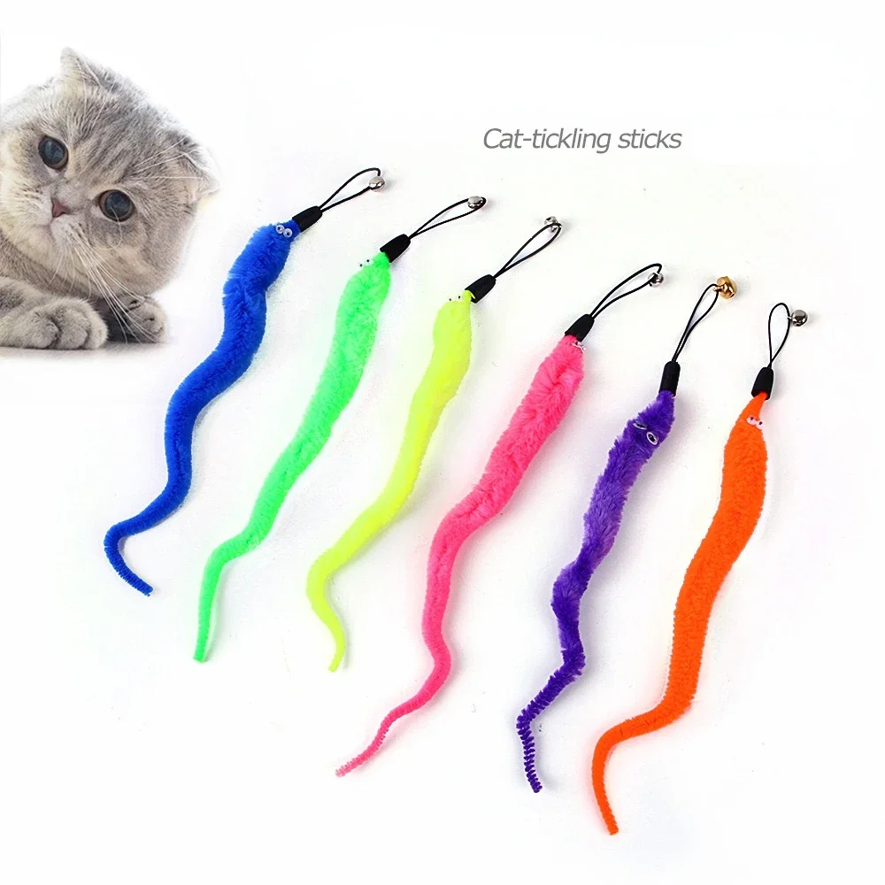 Divertido palo para gato, juguete de pluma peluda con campana, palo para gato, juguete para gatito, accesorios para mascotas, gusano en una cuerda,