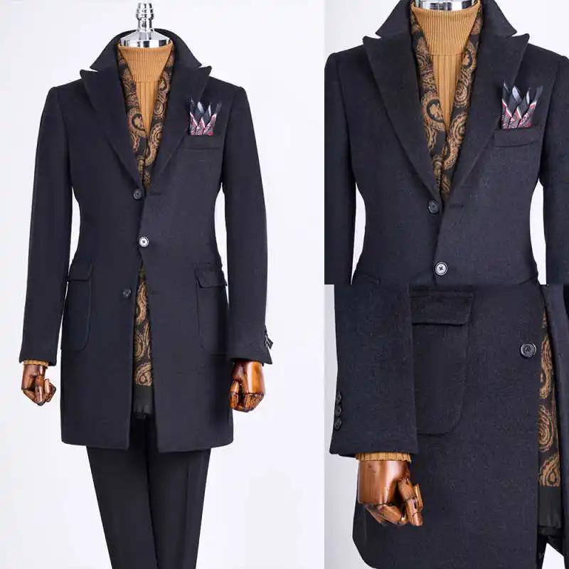 

Шерстяное мужское пальто, однобортное шерстяное зимнее длинное пальто, умная повседневная зимняя модная английская теплая куртка по индивидуальному заказу