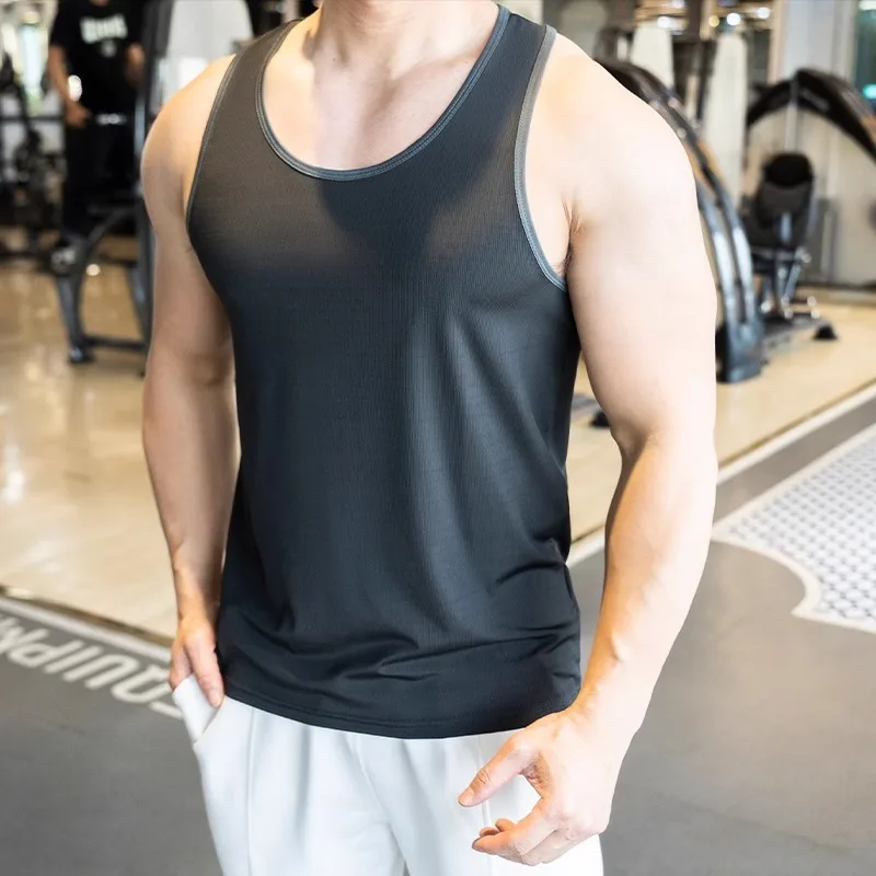 

2025 Summer Men Running Training Sports Gym Fitness Vest Casual All-match Round Neck Bottoming Quick Drying Breathable T-shirt