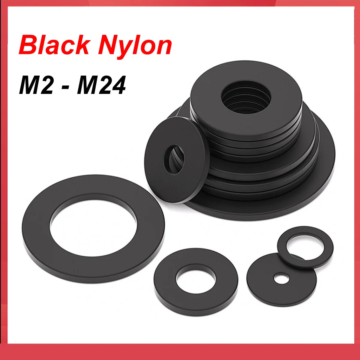 

M2 M2.5 M3 M4 M5 M6 M8 M10 M12 M14 M16 M18 M20 M22 Black Nylon Plastic Flat Washer Plain Spacer Insulation Seals Gasket Ring