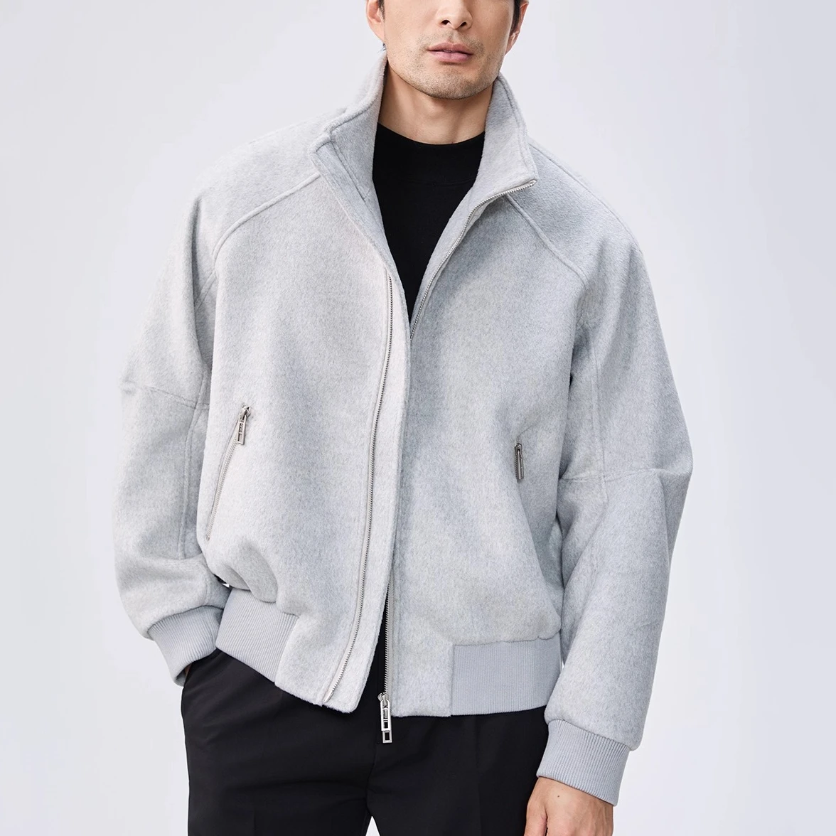 

Шерстяная куртка в британском стиле с воротником-стойкой для мужчин, деловая повседневная шерстяная куртка с двойной молнией, толстое и теплое уличное пальто