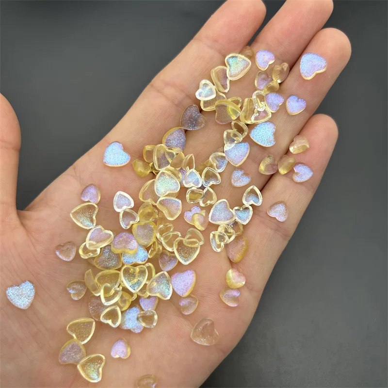 20 piezas Kawaii AB para manicura, adornos de resina con corazón de melocotón, 3D, purpurina transparente