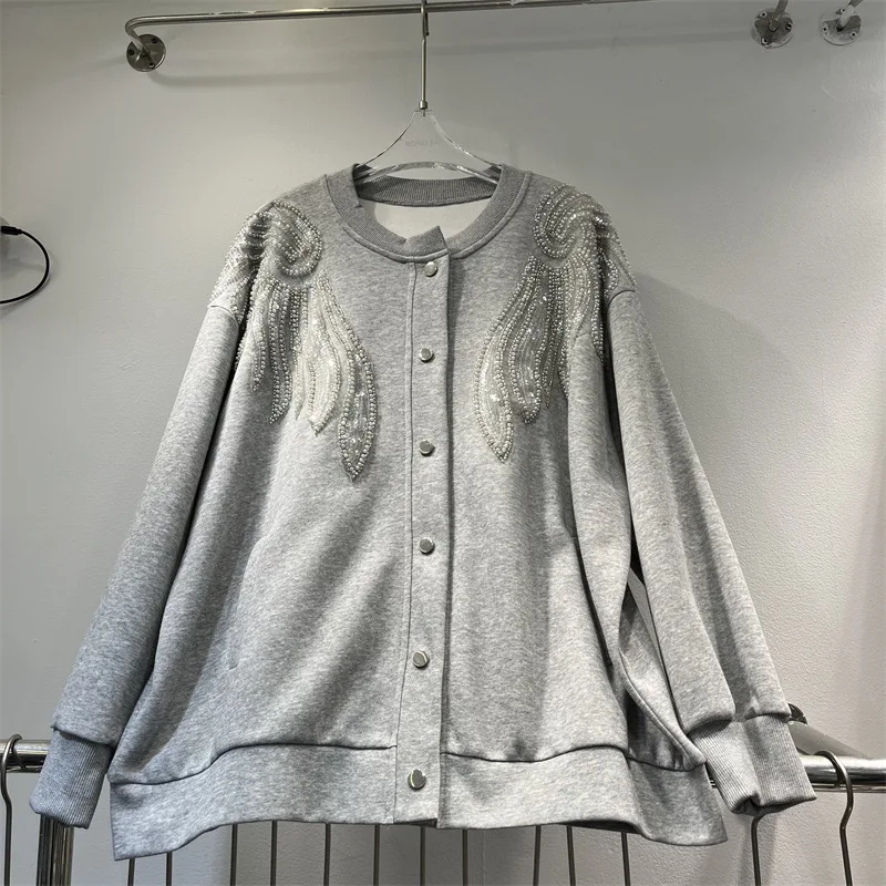 

SuperAen, осень 2025, новые женские однобортные расклешенные лоскутные куртки большого размера с вышивкой, модные повседневные свободные толстовки