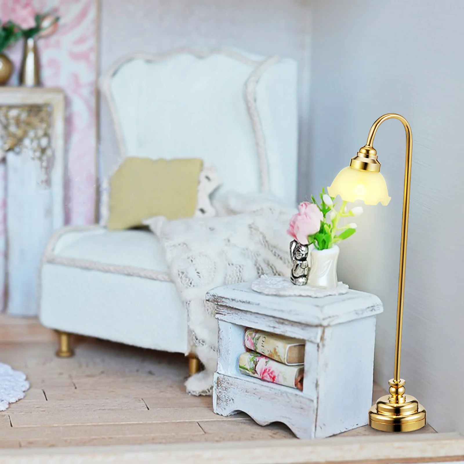 

2 Pcs Mini Desk 10 5x2 5cm Gold Shade Operated Dollhouse Table Lamp Mini Light Night Lamp Glass Plastic