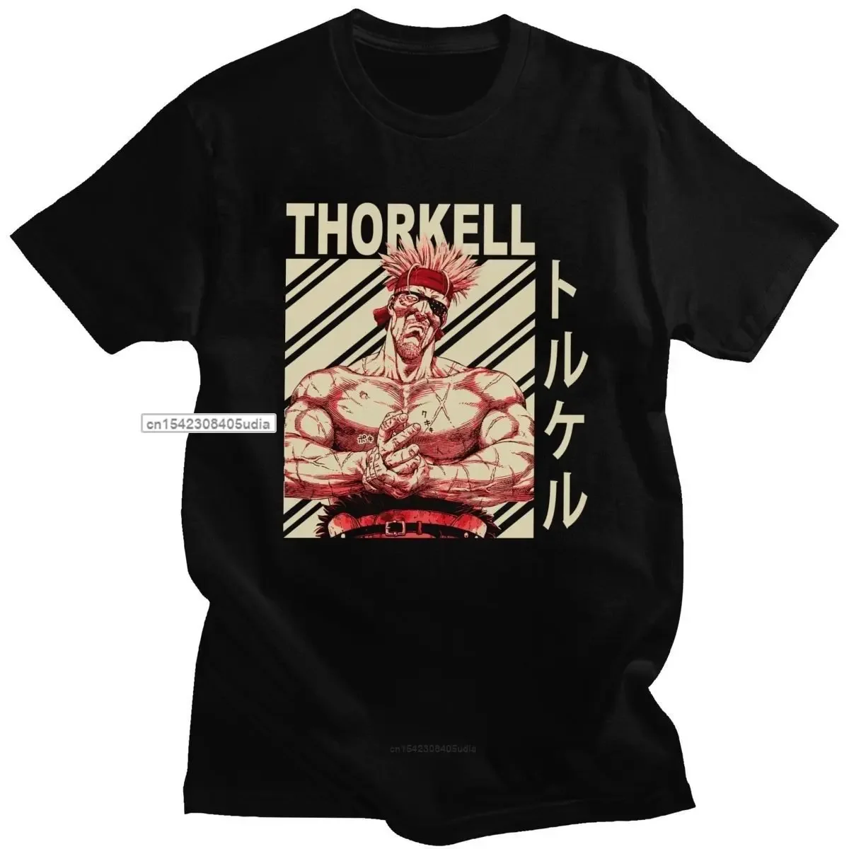 Vintage Vinland Saga Thorkell Tshirts Short Sleeved Pure Cotton Tee O-Neck Casual Adventure Fiction Anime T Shirt Tops