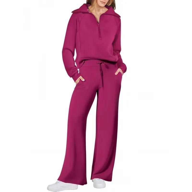 

2025 Fashion Casual Sweatsuit Women Cropped Jacket High Waist Sweatpants Lightweight Stretchy Streetwear