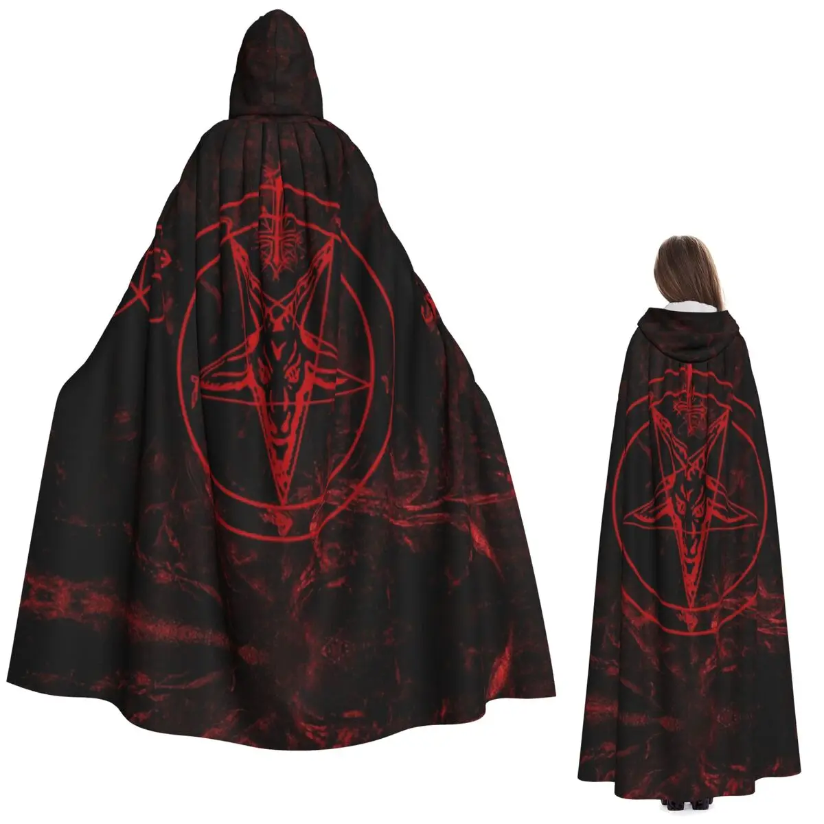 Long Hooded Cloak Witch Medieval Costume Cosplay Cape HalloweenCoat Adult Unisex
