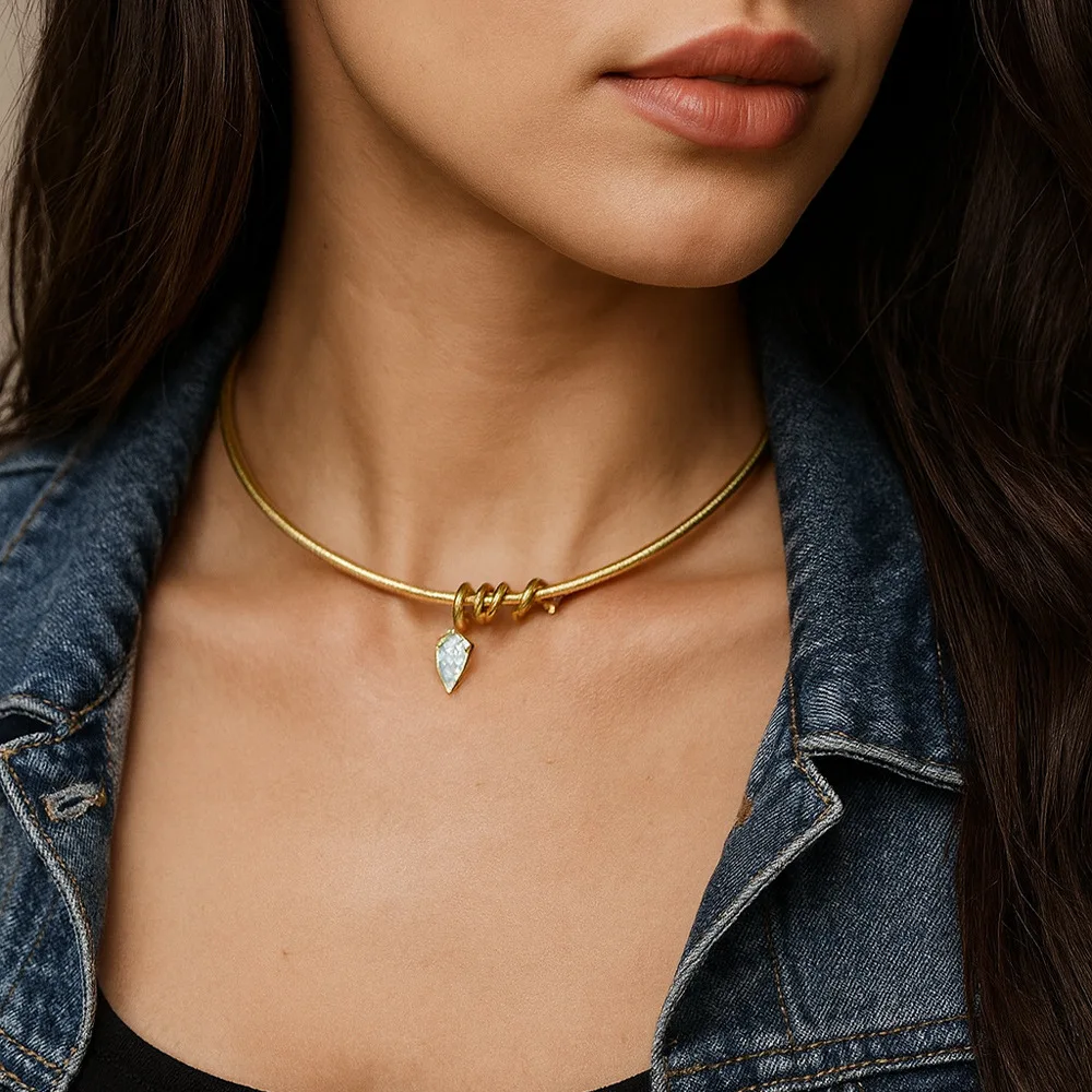 Gold Choker Neck Cuff for Women, Open Collar Choker Torques Necklace Adjustable ,Simple Stainless Steel Jewelry